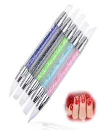 5 Pz DoubleHeaded Silicone UNGHIE cose dottint strumento penna Strass Pen Nail Art Pennello per manicure forniture professionali NAB0148282584