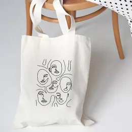 Sacos de compras femininos lona estética arte impressão tote casual pano bolsa de ombro para meninas coreano senhoras shopper