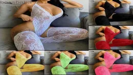 Kadın tulumları seksi dantel eğlenceli takım elbise açık arka derin vneck oyuncak onesie uzun çoraplar kız gece elbisesi 8157697381