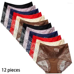 Women's Panties 12 Pieces Sexy Lace Briefs R Transparent Underwear Comfortable Soft Light Breathable Female Lingerie