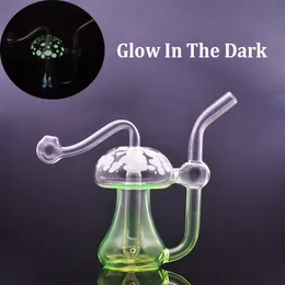 2pcs Glow In The Dark Dab Rigs Oil Burner Bong Hookahs Heady Recycler Smoking Water Pipes Percolator Beaker Ash Catcher Bongs with 10mm Male Glass Oil Burner Pipe