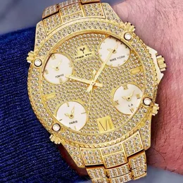 ساعة معصم Relogio Maschulino missfox 51mm dial aggurd 18k Gold Watch Men مقاوم للماء مع رابط الفولاذ المقاوم للصدأ 5 منطقة زمنية Bra263c