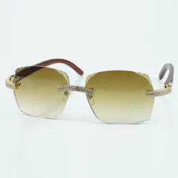 Novas vendas diretas da fábrica óculos de sol com corte de diamante de fileira dupla 3524018 com pernas de madeira de tigre óculos de grife tamanho 18-135 mm