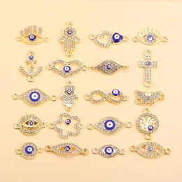 Charms 10st Mix Crystal Turkish Blue Evil Eye Gold Plated Zircon Pendants Connector för halsbandsarmband DIY smycken Accessori