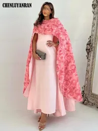 3D Flower Formal Occasion Dresses 2023 Pink Mermaid Long Party Dress With Cloak Sexy Luxury Lace Evening Gowns 240227