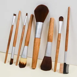 Makeup Brushes 8pcs Natural Bamboo Handle Make Up Tool Set For Cosmetics Blush Powder Eyeshadow Kabuki Blending Beauty Bag