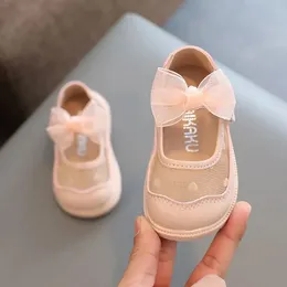 ChildrensGirls Casual Shoe Spring Soft Sole Walking Shoe Bow Princess ShoeTransparent Mesh Single Shoe 240220