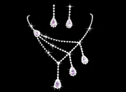 2020 Crystal Blue Purple Flowers Water Drop Necklace Earrings Jewelry Sets Girl and Lady Prom Cocktail Graduation Bridal Wedding A3774068