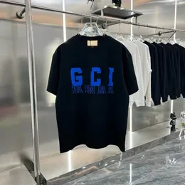 2024 Erkek T-Shirt Tasarımcısı Gao Jie Sıradan Yaz Mektubu Baskı Deseni Saf Pamuk Yuvarlak Boyun Kısa Kollu Moda Moda Gevşek Büyük Boy Giyim Asya Boyutu M-XXXL