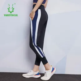 Roupa Vansydical Jogging Calças Mulheres listradas de retalhos de ioga esportam ginásios respiráveis Treinamento Fitness Treino de fitness Casual Trouser