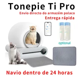 Kutular Tonepie Cat Litter Box Kendi kendine temizlik APP CONTROL ile Otomatik Tuvalet Büyük 65L İngilizce Areno Autolimpieza Dropshipping 2024