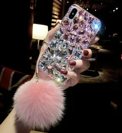 Bling Crystal Diamond Fox Fur Ball Pendant Case Capa para iPhone 12 Mini 11 Pro XS Max XR X 8 7 Plus Samsung Galaxy Note 20 S20 S19446288