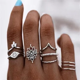 Cluster Rings LXY-W Fashion Vintage Geometric Ring For Women 2024 Silver Color Lotus Eye Crystal Set Trendy Personality Jewelry Gift