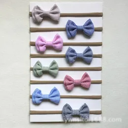 헤어 액세서리 20pcs/8c 패션 귀여운 줄무늬 활 나일론 헤드 밴드 솔리드 kawaii bowknot 소프트 헤어 밴드 공주 조절 가능한 탄성 헤드 밴드