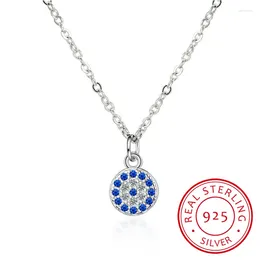 Anhänger Echte 925 Sterling Silber Halskette Türkei Runde Bösen Blick Halsketten AAA CZ Für Frauen Link Kette Schmuck KLTN021