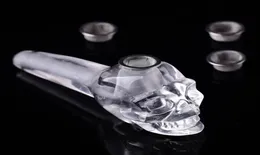 1pcs Semi Precious Clear Crystal Quartz Skull Rock Wand Smoking Pipes 3Metal Filters handicraft Increased energy7358336