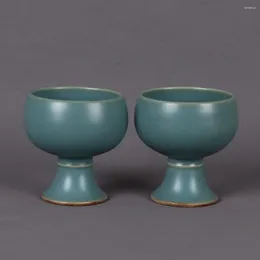 Flaskor Jingdezhen Lake Blue Glazed High Foot Cup Antique Porcelain Decoration