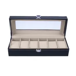 6 Slots Wrist Watch Display Case Box Jewelry Storage Organizer Box with Cover Case Jewelry Watches Display Holder Organizer246b