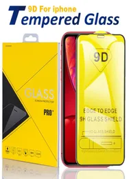 Displayschutzfolie 9D gehärtetes Glas für iPhone 12 11 Pro Xs Max X 7 8 Samsung 9H Full Cover Glue mit Einzelhandelsverpackung2291026