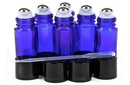10 مل زجاجات كوب من الزجاج الأزرق الكوبالت الفارغ مع لفة معدنية من الفولاذ المقاوم للصدأ على الكرة للعطور العطرية للزيت الأساسي 3297296