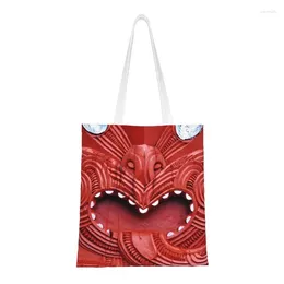 Shopping Bags Custom Maoris Carving Rotorua Zealand Canvas Bag Women Washable Grocery Shopper Tote