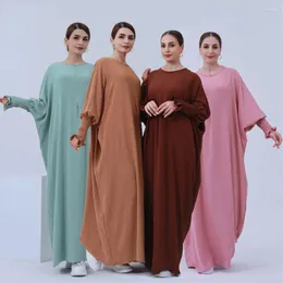 Ethnic Clothing Ramadan Loose Abaya Robe Prayer Dress For Women Smocked Sleeve Plain Abayas Dubai Muslim Hijab Kaftan Islamic Long Dreses