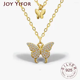 Hängen 925 Sterling Silver Women's Fashion Jewelry Högkvalitativa dubbla lager Butterfly Goldsimple Pendant Halsband 48 cm lång