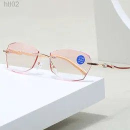 Hbp Neue modische rahmenlose Presbyopie-Brille im westlichen Stil mit Anti-Blaulicht-Schnitt für ältere Menschen, HD-Lese-Presbyopie-Brille für Frauen