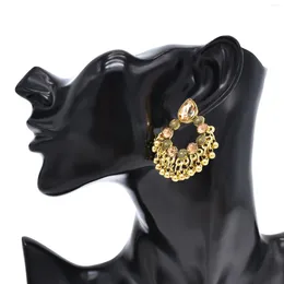 Dangle Earrings Bohojewelry Store Vintage Luxury Multicolor Crystal Metal Tassel Red Green Black Champagne Women's
