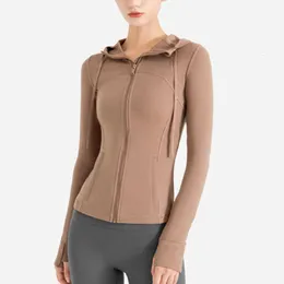 lu align align Autumn Yoga Outfit Naked Feeling Hooded Running Jackets女性フィットネスソリッドスポーツジムコートフィットナイロンタイトスウェットシャツジョガーグリーlu08