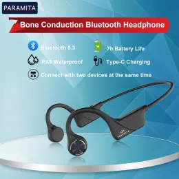 Headphones PARAMITA Real Bone Conduction Headphones Bluetooth Wireless Earphones Waterproof Sports Headset with Mic for Workouts Driving
