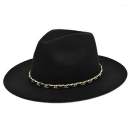 Berets الأوروبية والأمريكية السلسلة البريطانية فيدورا Big Brim Woolen Retro Broad Brimmed Black Top Hat