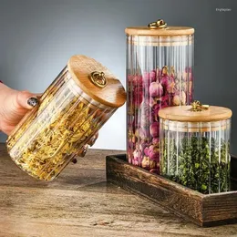 Storage Bottles Jars Bottle Cookie Jar Sealed Coffee Tea Bamboo With Candy Snack Pantry Kitchen Glass Canister Food Grains Lid