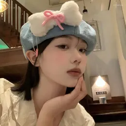 Berets Korean Version Of Spring And Summer Plush Bone Denim Beret Women's Fashion Sweet Painter Hat Big Head Versatile Octagonal Cap