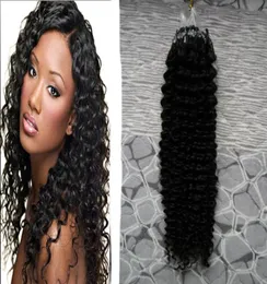 Naturlig färg Mänsklig hår Mikroring Loop Hårförlängningar Loop Micro Rings Kinky 100g Brasilianska kinky Curly Micro Bead Hair Extensi6607759