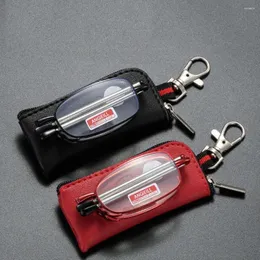 Sunglasses For Men Resin Black Frame Metal Anti-Radiation Key Chain With Storage Bag Folding Reading Glasses Women's