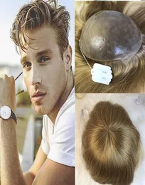 European Natural Hair Thin Skin Toupee For Men 613 Full Pu Base Mens Toupee RECLACEMEN System Straight Blonde Human Hair Men Hairp1461852