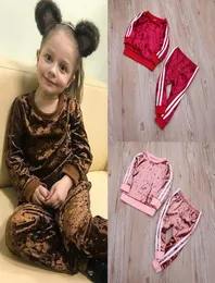 Autumn Winter Kids Velvet Clothes Set Baby Girls Designer Casual Clothing Outsuits Thicken Tops Pants TwoPiece Children Clothing 8872310