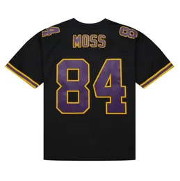 Costurado Jersey de Futebol 84 Randy Moss 1998 40th Black Mesh Retro Rugby Jerseys Homens Mulheres Juventude S-6XL