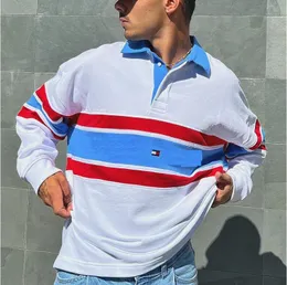 Fashion Funny Letter Printed Polo T-Shirts Casual Lapel Men's Shirt Spring Breathable Oversized Long Sleeve Sports Tops