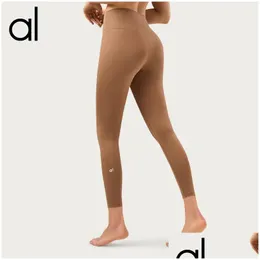 Roupas de Yoga Al Lycra Tecido Cor Sólida Mulheres Calças Cintura Alta Esportes Ginásio Desgaste Leggings Elastic Fitness Senhora Calças Ao Ar Livre Drop Dhldw