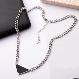 Plated silver luxury pendant necklaces p men jewelry designer for women couples punk holiday gifts colorful metal triangular enamel necklace classic ZB011 F4