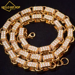 Hej hip-hop 14mm Golden Box Chain Iced Cubic Zirconia Cuban Chain Fashion Hip Hop Rap Punk smycken gåva