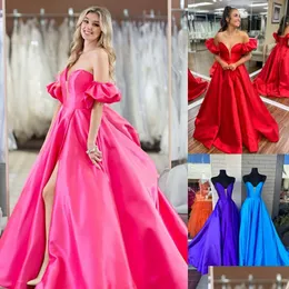 I lager special tillfälle klänningar älskling a-line prom klänning 2k23 v-halslinje hög slits puffy bifogbara ärmar