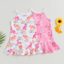 Flickklänningar Pudcoco Toddler Kids Baby Girls Casual Beach Dress Sleeveless Animal Print Spaghetti Strap 2-7T
