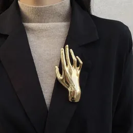 Brooches Personality Exaggerated Metal Smooth Right Hand Brooch Men's And Women's Suit Texture Small Pin Scarf Cape Buckle Corsage