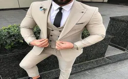 Slim Fit Beige 3 Suit Men Wedding Tuxedos Bridegroom Groomsmen Suits Men Business Party Prom BlazerJacketPants TiEvest18749452