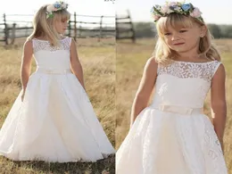 Boho Flower Girl Vestidos para casamento com Criss Cross Back Tea Length Pageant Dress Princess Gowns1600575