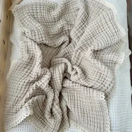 6 lager baby filt för född badhandduk muslin swaddle bomull ta emot filt swaddling wrap spets langer född sängkläder 240229