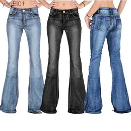 Kvinnors jeans qnpqyx nya flare jeans byxor kvinnor vintage denim damer jeans kvinnor hög midja mode stretch fickbyxor plus storlek bred ben jeans 240304